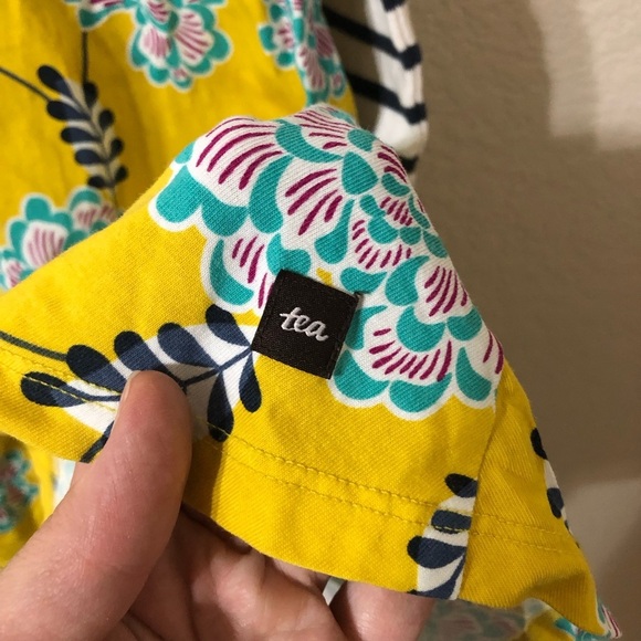 Tea Collection Girls Navy Striped and Yellow Floral Tiered Cotton Dress - Size 8 - Picture 5 of 8